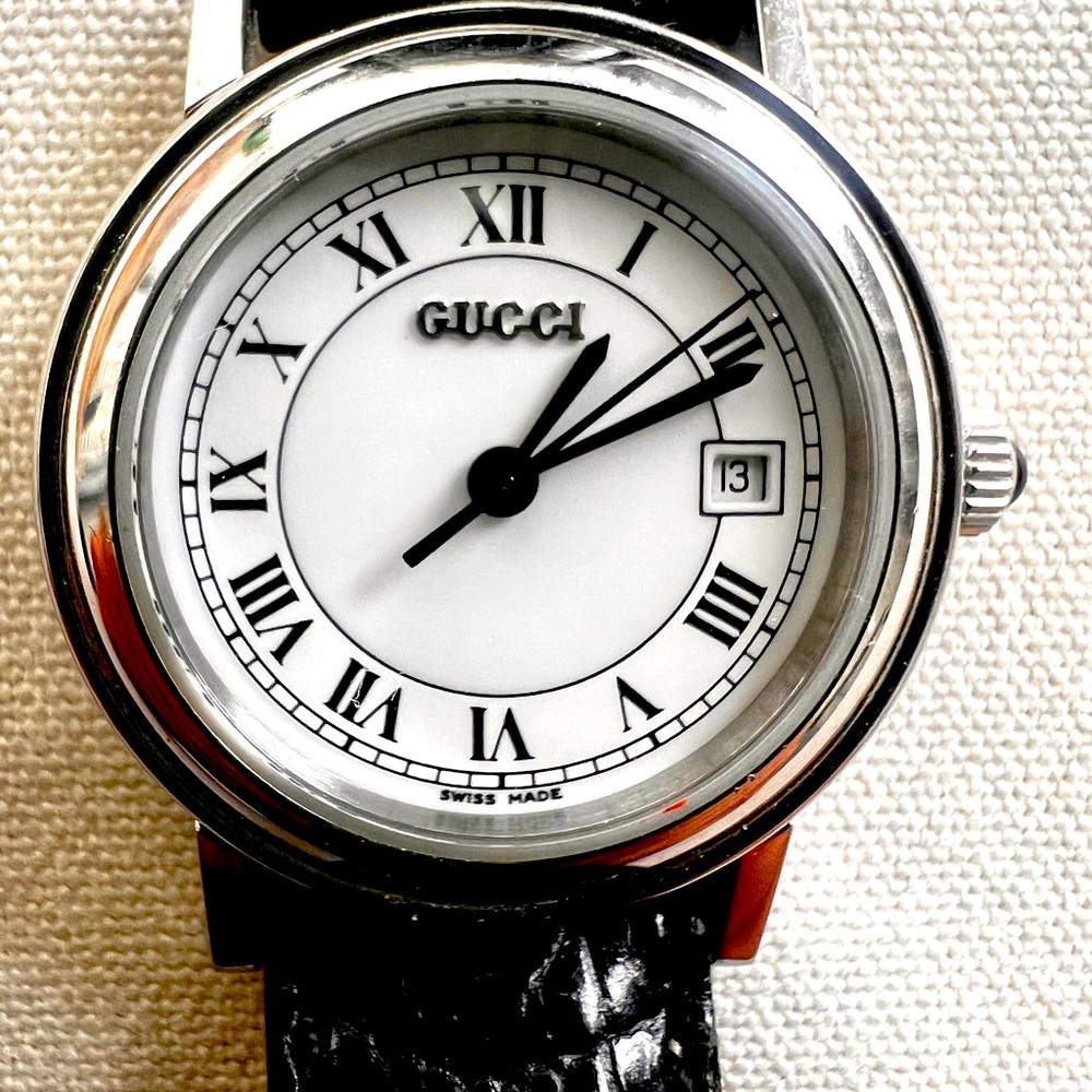 Gucci Ladies Black and Silver Roman Numeral Watch
